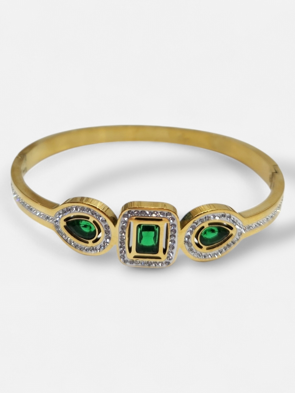 Gold-Tone Stainless Steel Bracelet with Emerald Green Stones